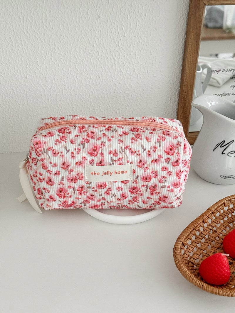 Corduroy Honey Powder Rose Cosmetic Bag New Original Small Fresh Floral Girly Heart Ins Style Toiletry Bag - Image 5